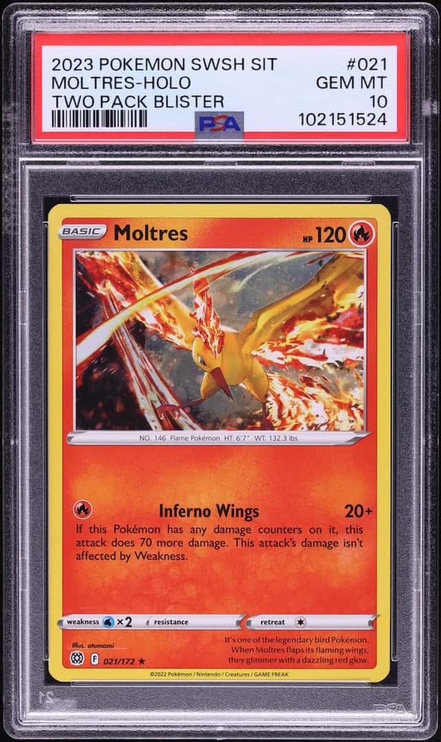 2023 Pokemon Sword & Shield Silver Tempest 2 Pack Blister Holo Moltres #21 PSA 10 GEM MINT
