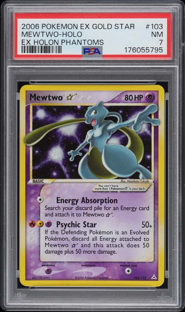 2006 Pokemon EX Holon Phantoms Holo Mewtwo Gold Star #103 PSA 7 NRMT