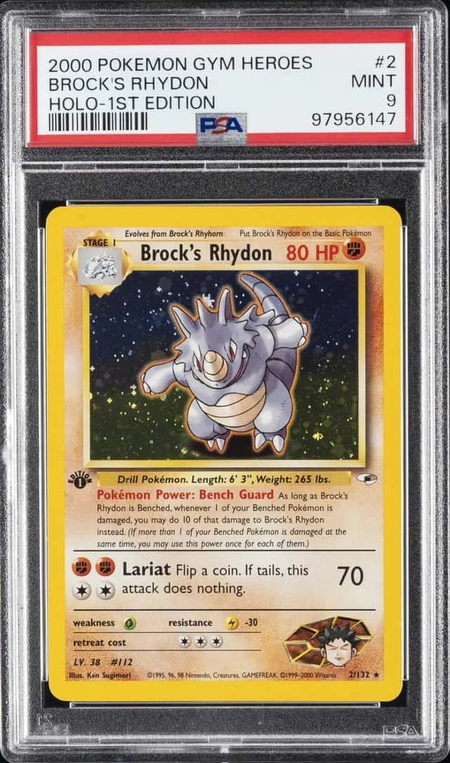 2000 POKEMON GYM HEROES HOLO-1ST EDITION #2 BROCK'S RHYDON PSA 9