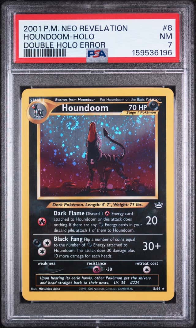 POKEMON HOUNDOOM 2001 NEO REVELATION #8 DOUBLE ERROR HOLO PSA 7