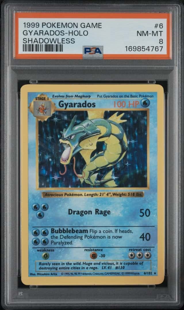 1999 POKEMON BASE SET SHADOWLESS #6 GYARADOS-HOLO PSA 8