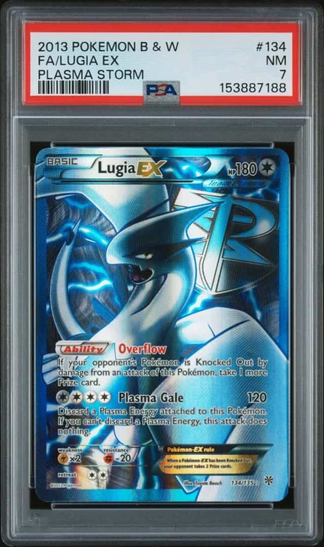 2013 POKEMON BLACK & WHITE PLASMA STORM #134 FULL ART/LUGIA EX PSA 7