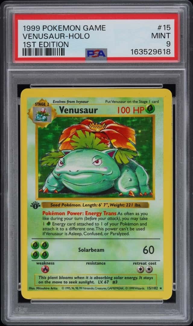 1999 POKEMON BASE SET SHADOWLESS VENUSAUR-HOLO #15 1ST EDITION PSA 9