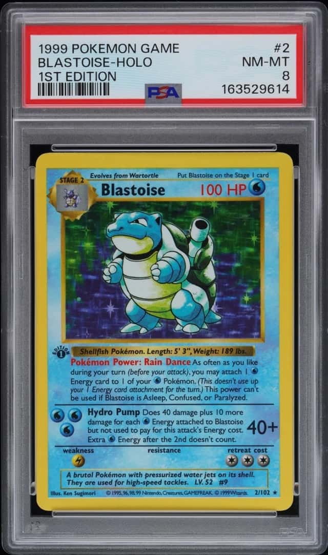 1999 POKEMON BASE SET SHADOWLESS BLASTOISE-HOLO #2 1ST EDITION PSA 8