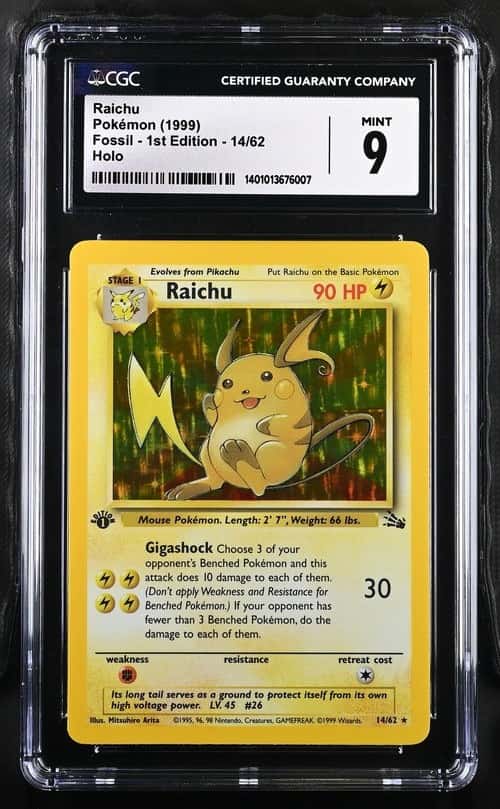 1999 POKEMON FOSSIL 1ST EDITION #14 RAICHU HOLO CGC 9