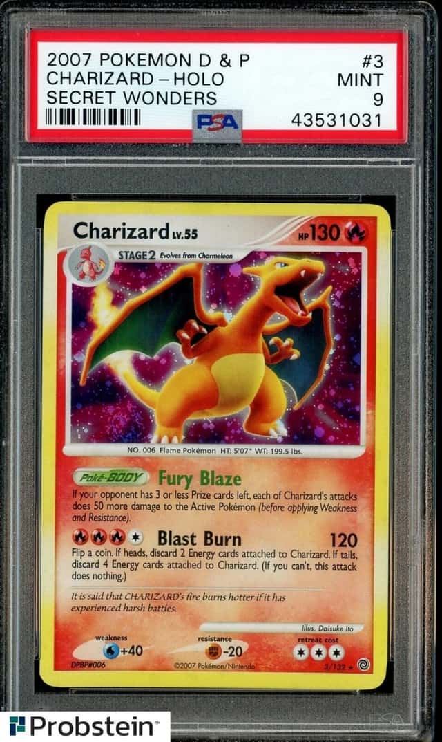 2007 POKEMON DIAMOND & PEARL SECRET WONDERS #3 CHARIZARD HOLO PSA 9 SWIRL