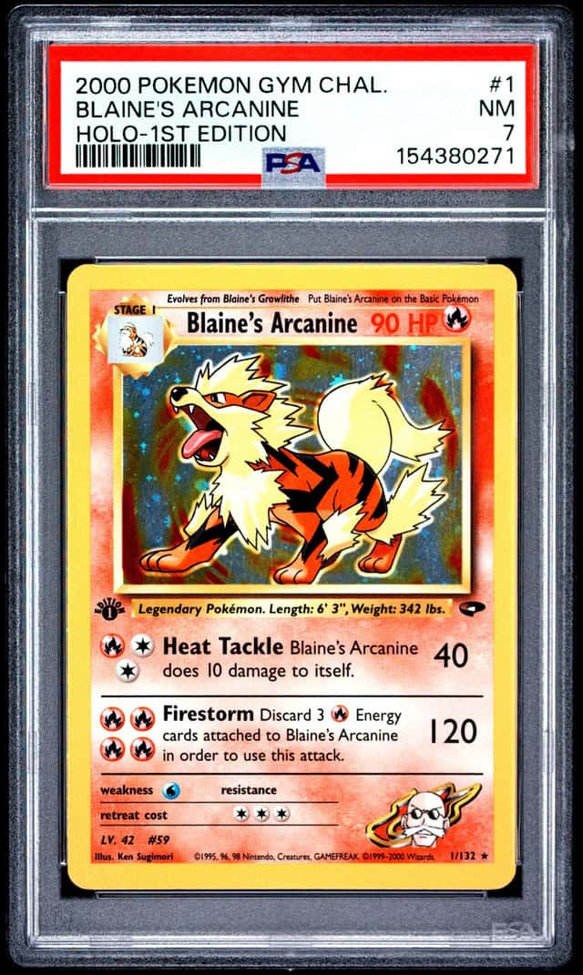 2000 POKEMON GYM CHALLENGE HOLO-1ST EDITION #1 BLAINE'S ARCANINE PSA 7