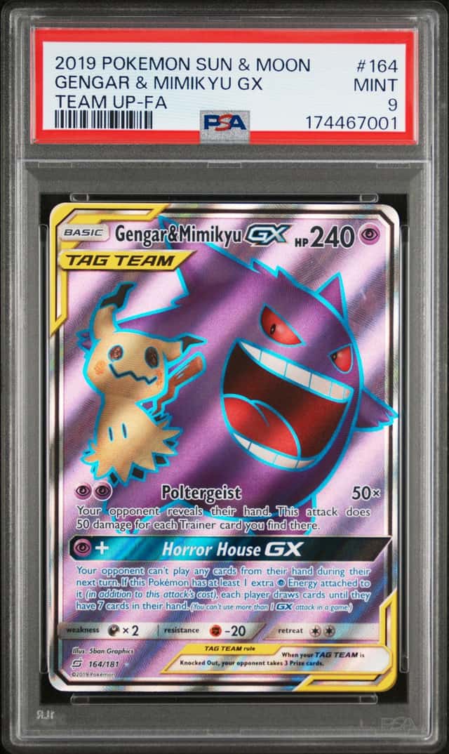 Pokemon TCG Gengar & Mimikyu GX 164/181 TAG TEAM Full Art Holo PSA 9