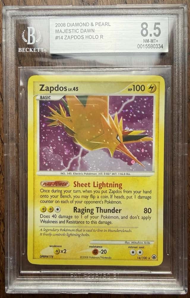Pokémon TCG Majestic Dawn Zapdos Holo Rare 14/100 2008 BGS 8.5 Swirl