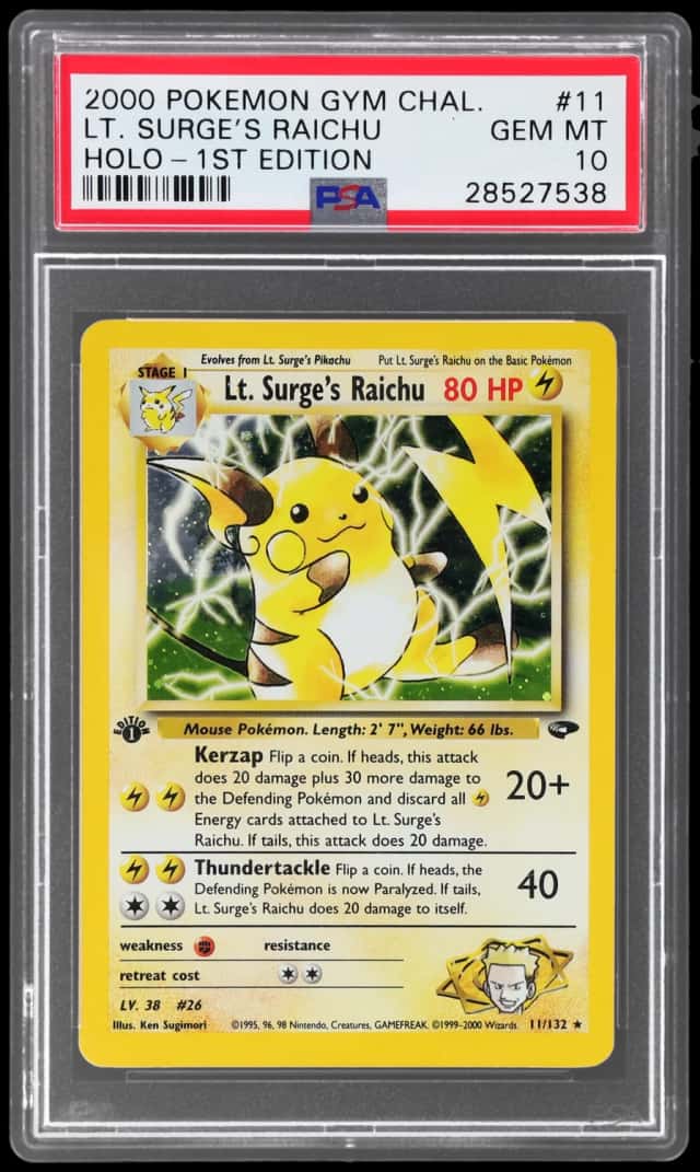 2000 Pokemon Gym Challenge 1st Edition Holo Lt. Surge's Raichu #11