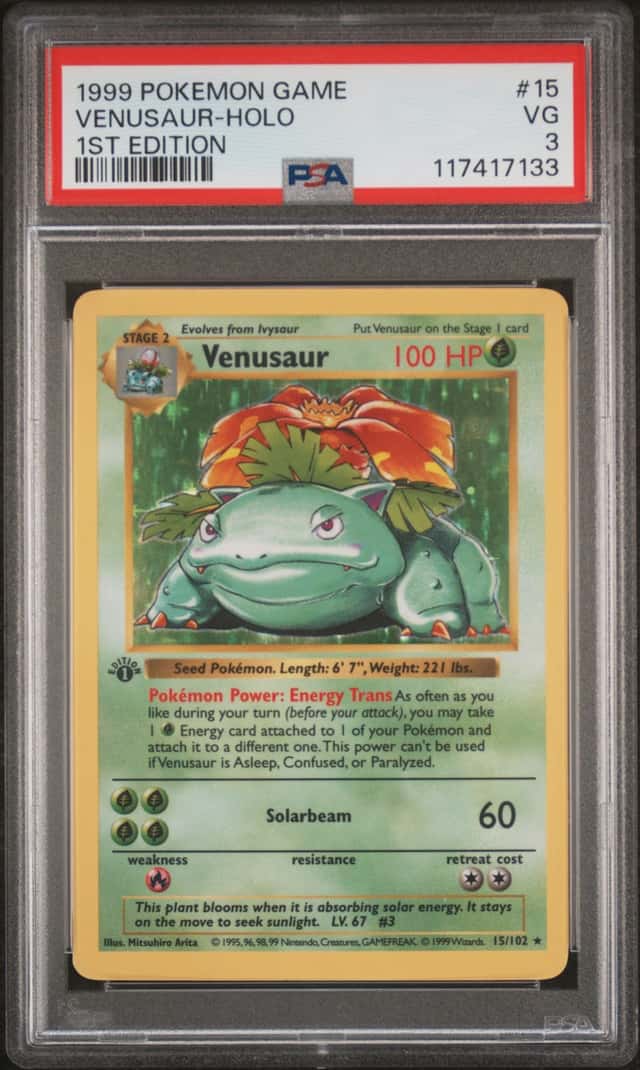 1999 Pokemon Base Set Shadowless 1st Edition Holo Venusaur #15 PSA 3 VG