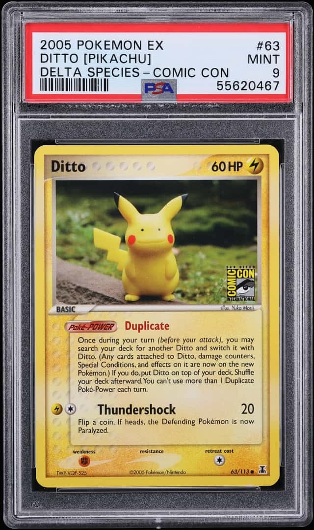 2005 Pokemon EX Delta Species Comic Con Ditto Pikachu #63 PSA 9 MINT
