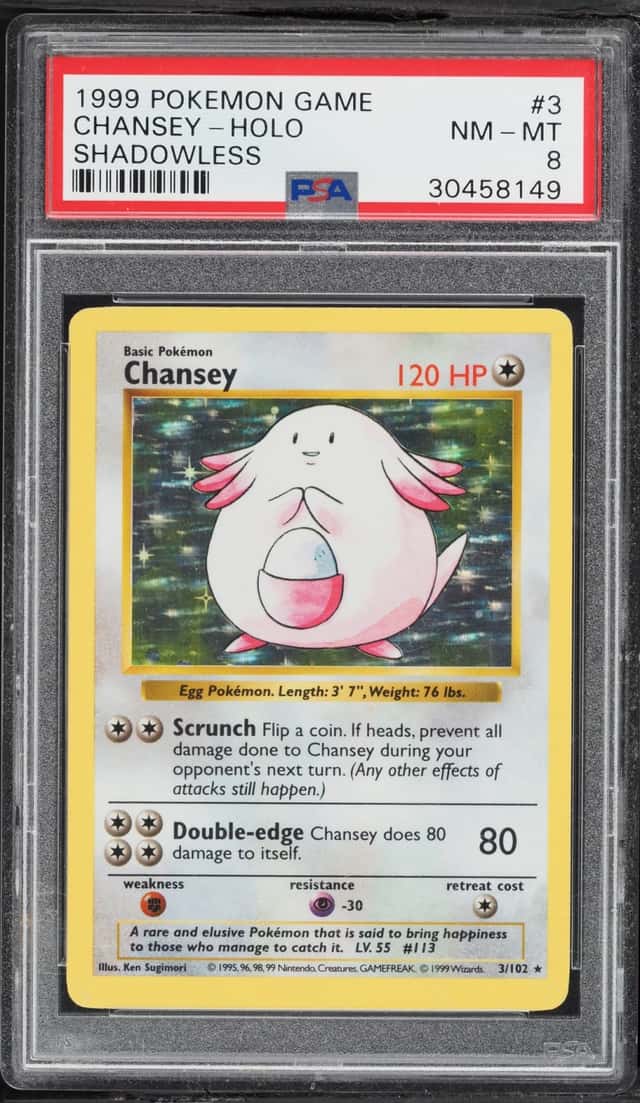 1999 Pokemon Base Set Shadowless Holo Chansey #3 PSA 8 NM-MT