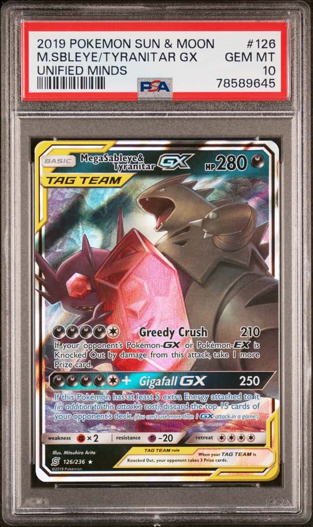MEGASABLEYE TYRANITAR GX POKEMON UNIFIED MINDS 126/236 RARE HOLO PSA 10 Q0895