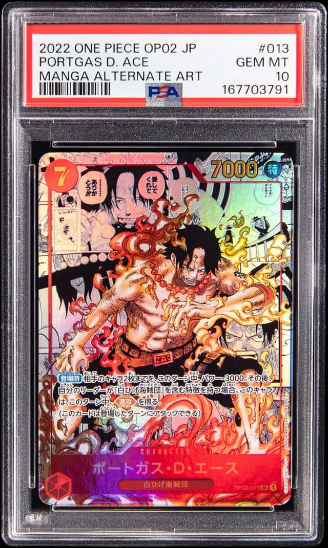 2022 One Piece OP02 Japanese Manga Alternate Art #013 Portgas D. Ace - PSA GEM MT 10