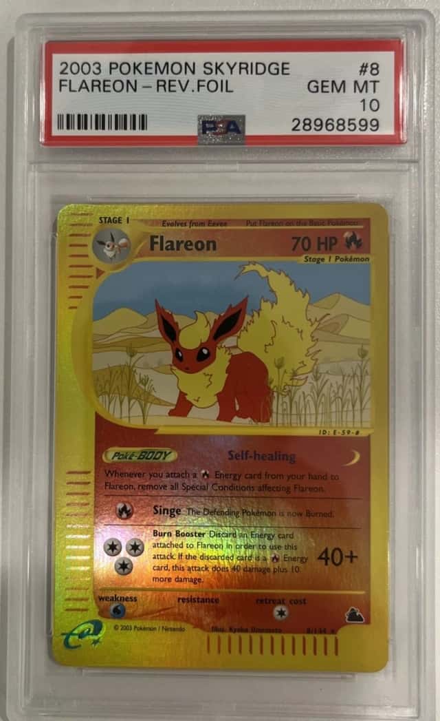 2003 POKEMON SKYRIDGE #8 FLAREON-REVERSE FOIL PSA 10