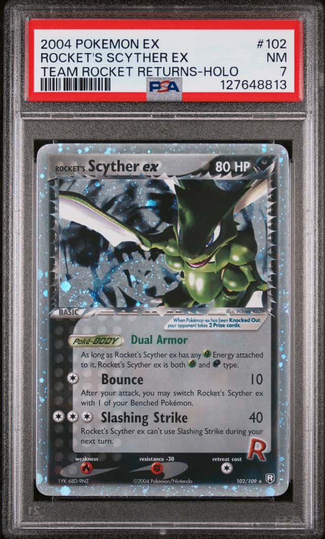 Pokemon 2004 Rocket's Scyther EX 102/109 Holo EX Team Rocket Returns PSA 7