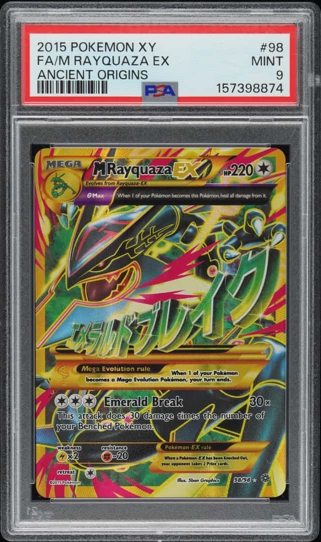 2015 POKEMON XY ANCIENT ORIGINS #98 FULL ART/M RAYQUAZA EX PSA 9