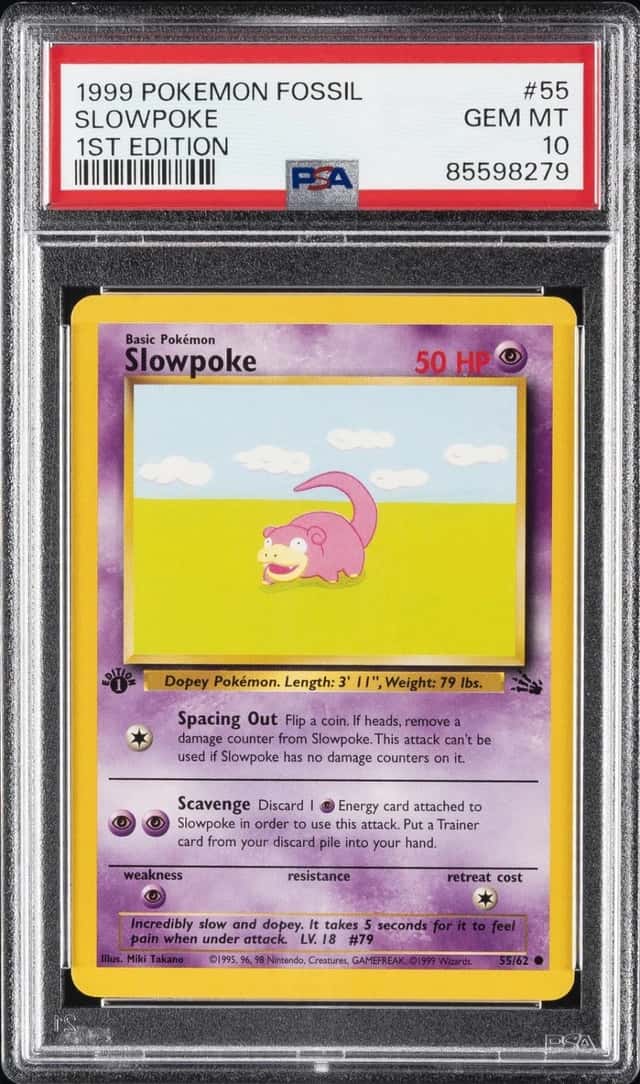 1999 POKEMON FOSSIL 1ST EDITION #55 SLOWPOKE PSA 10
