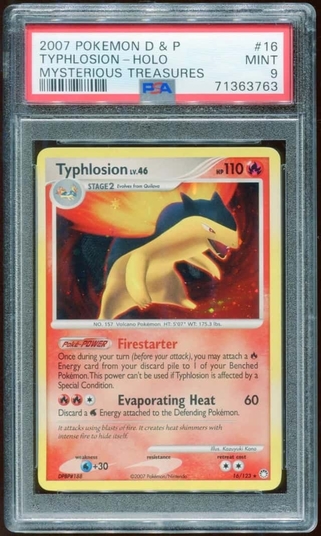 2006 POKEMON D & P MYSTERIOUS TREASURES TYPHLOSION #16/123 HOLO FOIL PSA 9 E11