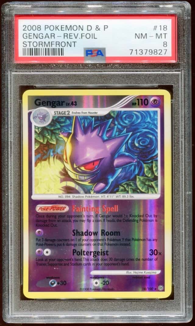 2008 POKEMON D & P STORMFRONT GENGAR LV. 43 #18/100 REVERSE HOLO FOIL PSA 8 E11