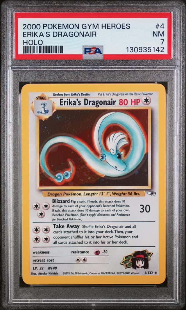 2000 ERIKA’S DRAGONAIR HOLO PSA 7 Pokemon Gym Heroes 4/132 with SWIRL 🌀