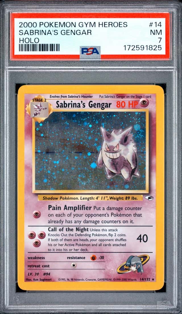 🌀 Sabrina's Gengar 14/132 Holo Rare Gym Heroes WOTC 2000 PSA 7 Swirl Vintage