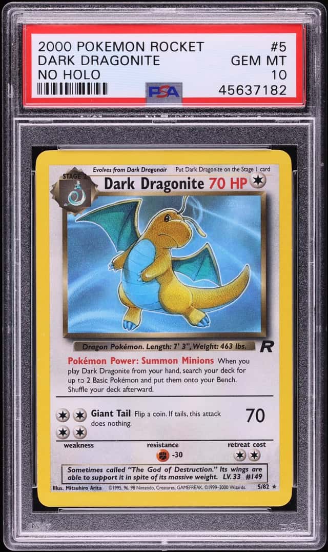 2000 Pokemon Team Rocket No Holo Error Dark Dragonite #5 PSA 10 GEM MINT
