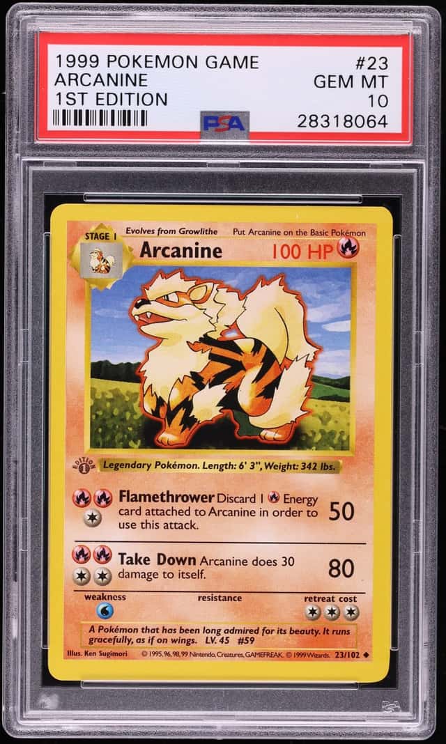 1999 Pokemon Base Set Shadowless 1st Edition Arcanine #23 PSA 10 GEM MINT