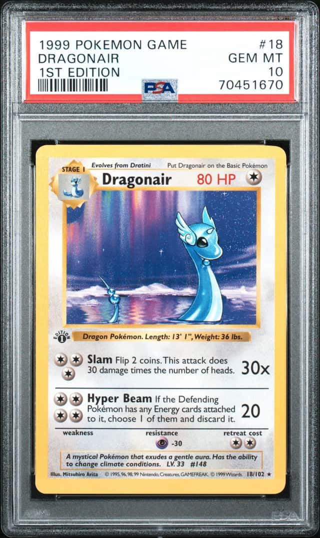 1999 Pokemon Base Set Shadowless 1st Edition Dragonair #18 PSA 10 GEM MINT