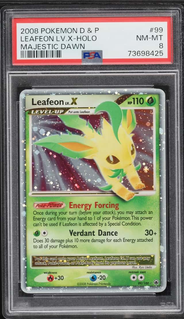 2008 Pokemon Diamond & Pearl Majestic Dawn Holo Leafeon LV.X #99 PSA 8 NM-MT