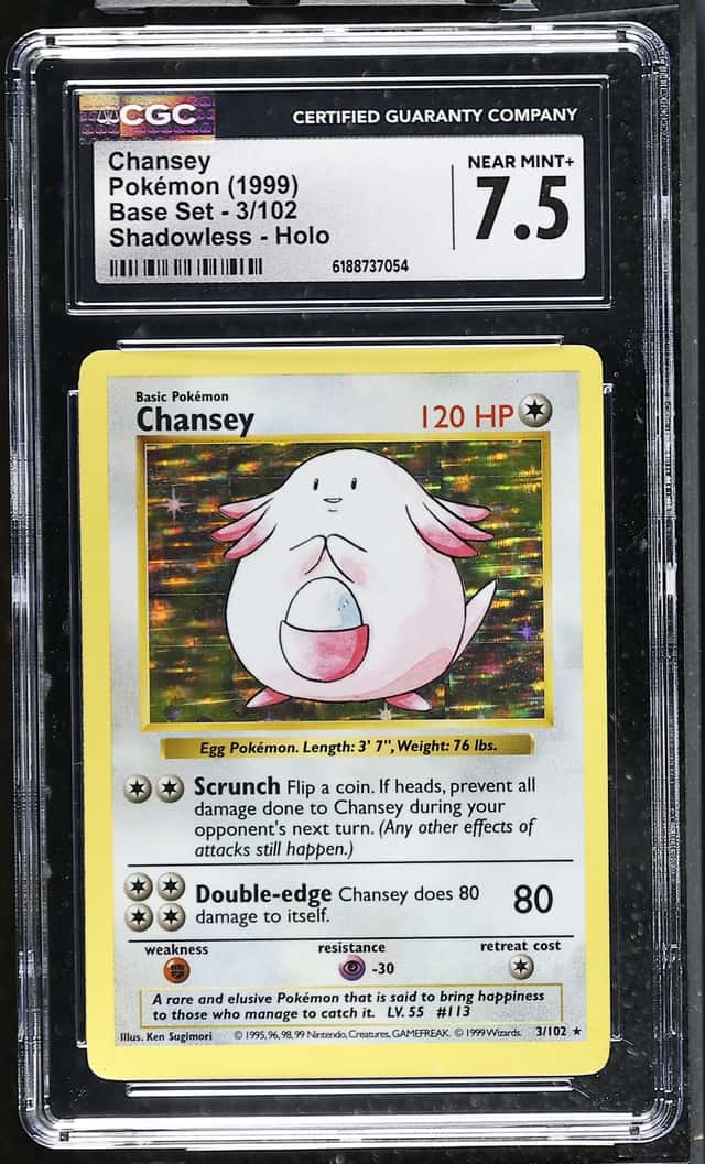 1999 POKEMON BASE SET SHADOWLESS HOLO #3 CHANSEY CGC 7.5