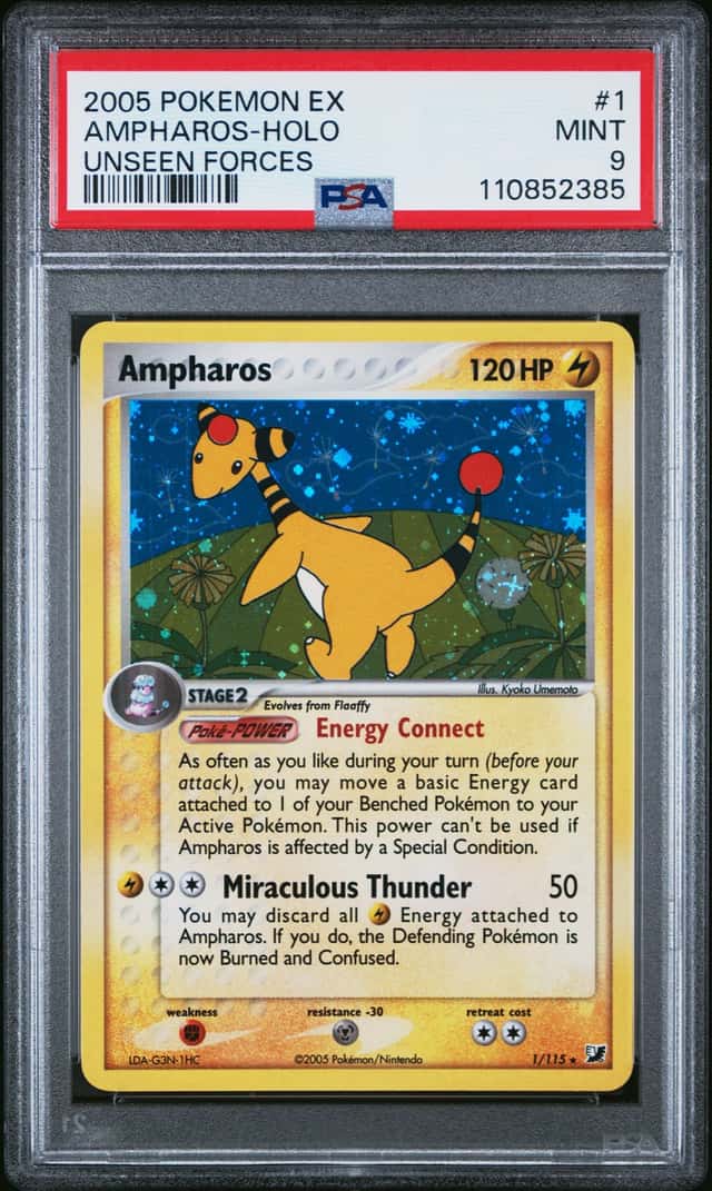 2005 Pokemon EX Unseen Forces Holo Ampharos #1 PSA 9 MINT