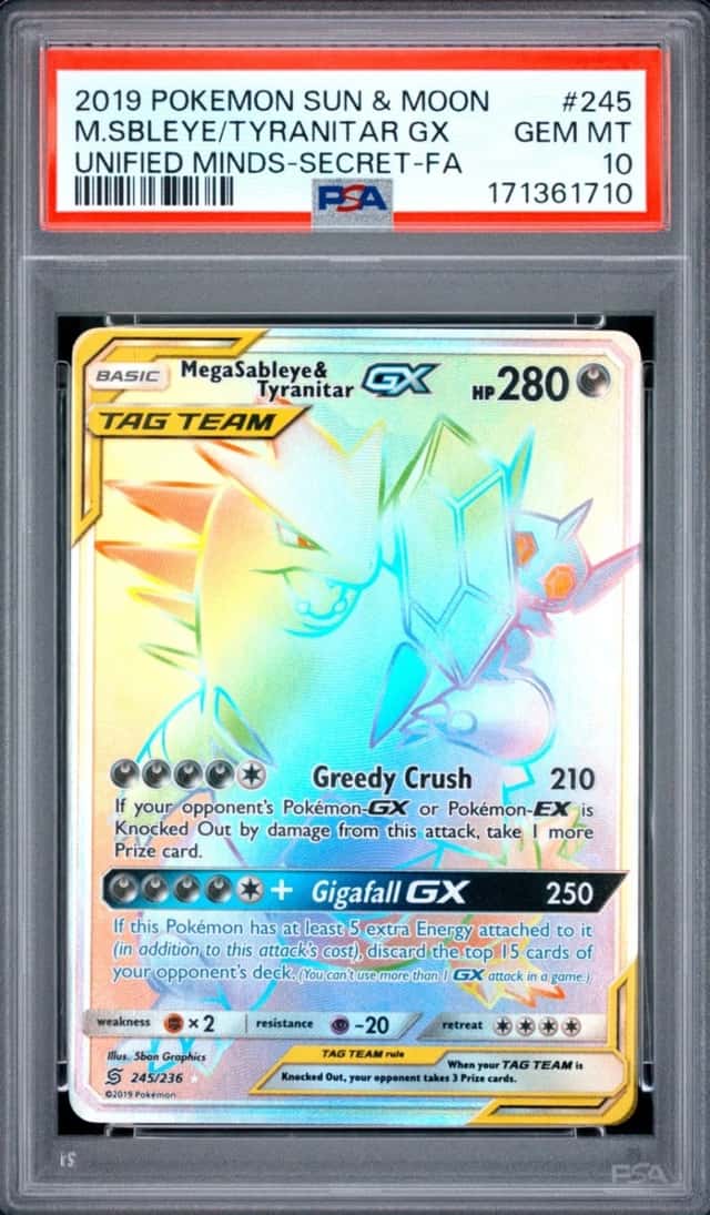 2019 POKEMON M.SBLEYE/TYRANITAR GX S&M UNIFIED MINDS-SECRET-FA #245 PSA 10 