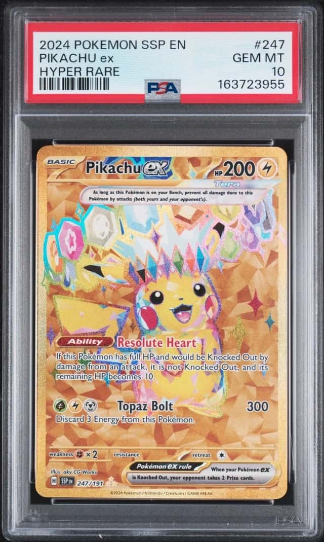 2024 POKEMON SSP EN SURGING SPARKS HYPER RARE #247 PIKACHU EX PSA 10