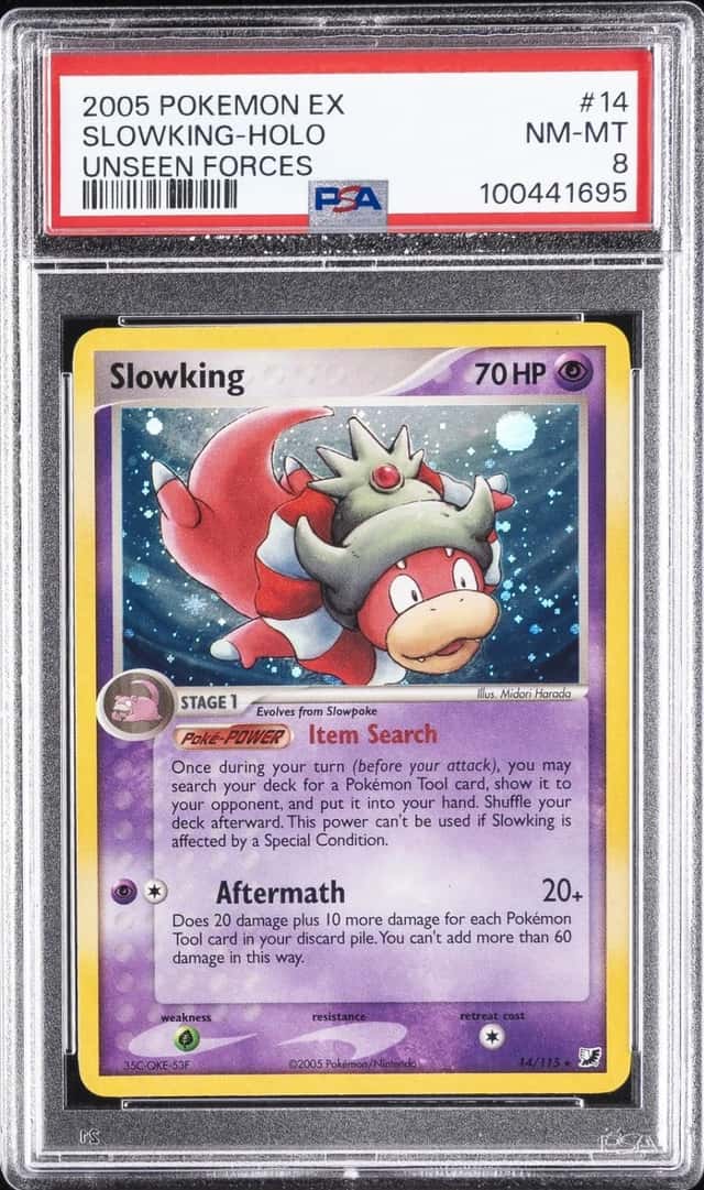 2005 POKEMON EX UNSEEN FORCES #14 SLOWKING-HOLO PSA 8
