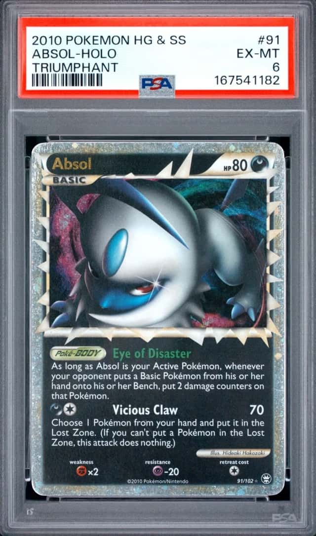 2010 POKEMON HEARTGOLD & SOULSILVER TRIUMPHANT #91 ABSOL-HOLO PSA 6