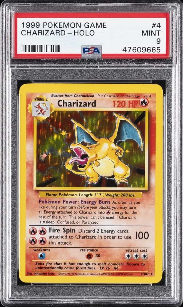 1999 POKEMON BASE SET UNLIMITED #4 CHARIZARD-HOLO PSA 9