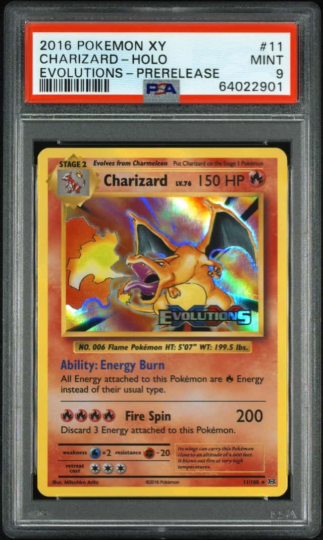 2016 POKEMON XY EVOLUTIONS PRERELEASE STAMPED PROMO #11/108 CHARIZARD HOLO PSA 9