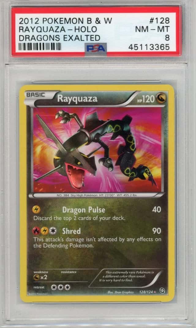 2012 POKEMON BLACK & WHITE DRAGONS EXALTED #128 RAYQUAZA SHINING SECRET✨PSA 8