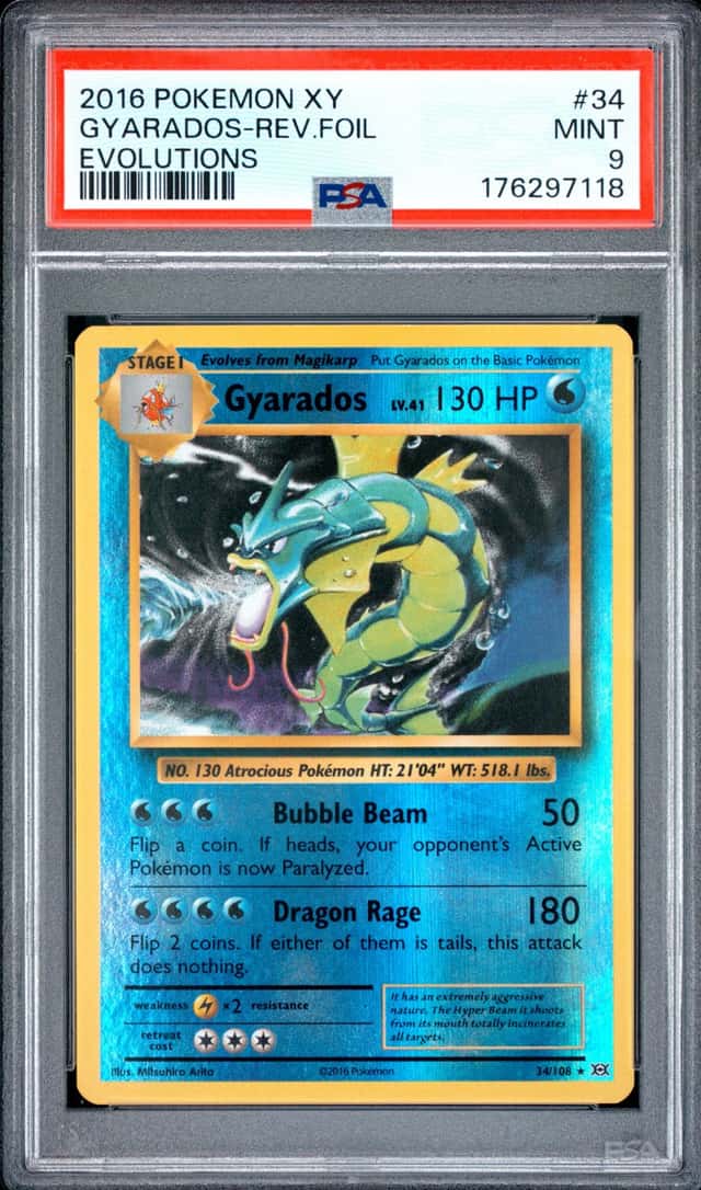2016 POKEMON XY EVOLUTIONS #34 GYARADOS-REVERSE FOIL PSA 9