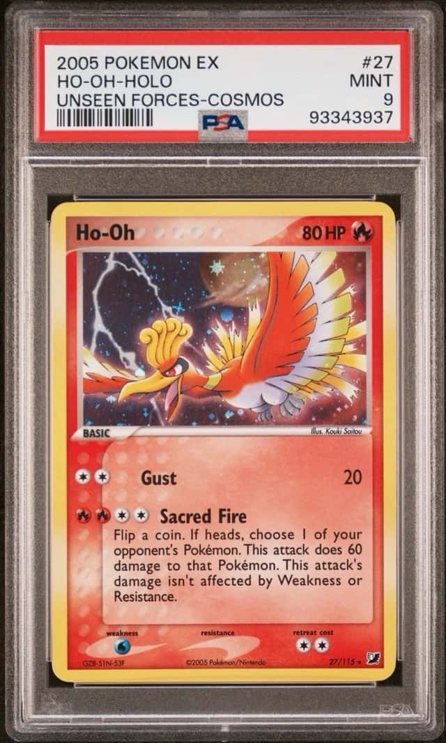 2005 POKEMON EX UNSEEN FORCES COSMOS #27 HO-OH-HOLO PSA 9