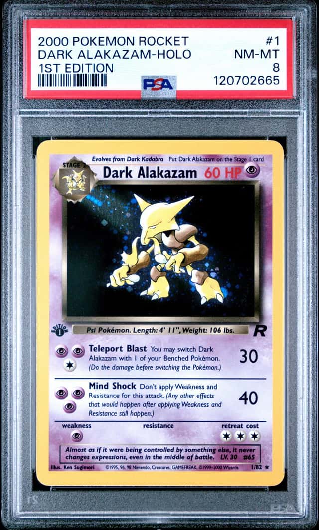 2000 Pokemon Team Rocket First Edition Dark Alakazam Holo #1/82 PSA 8