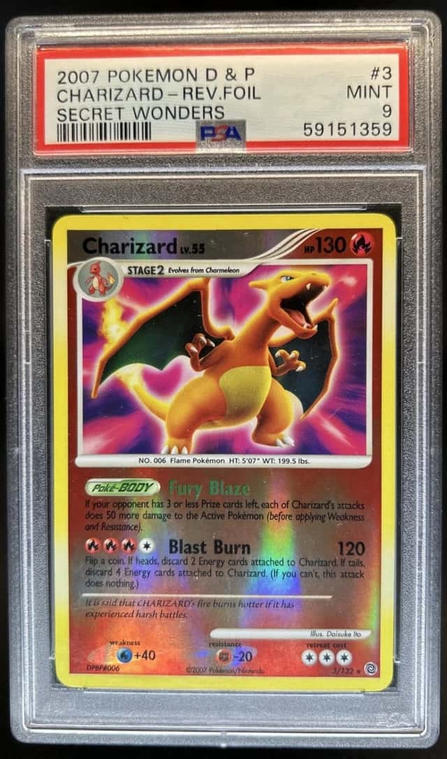2007 Pokemon Diamond & Pearl Secret Wonders Charizard Reverse Holo #3/132 PSA 9