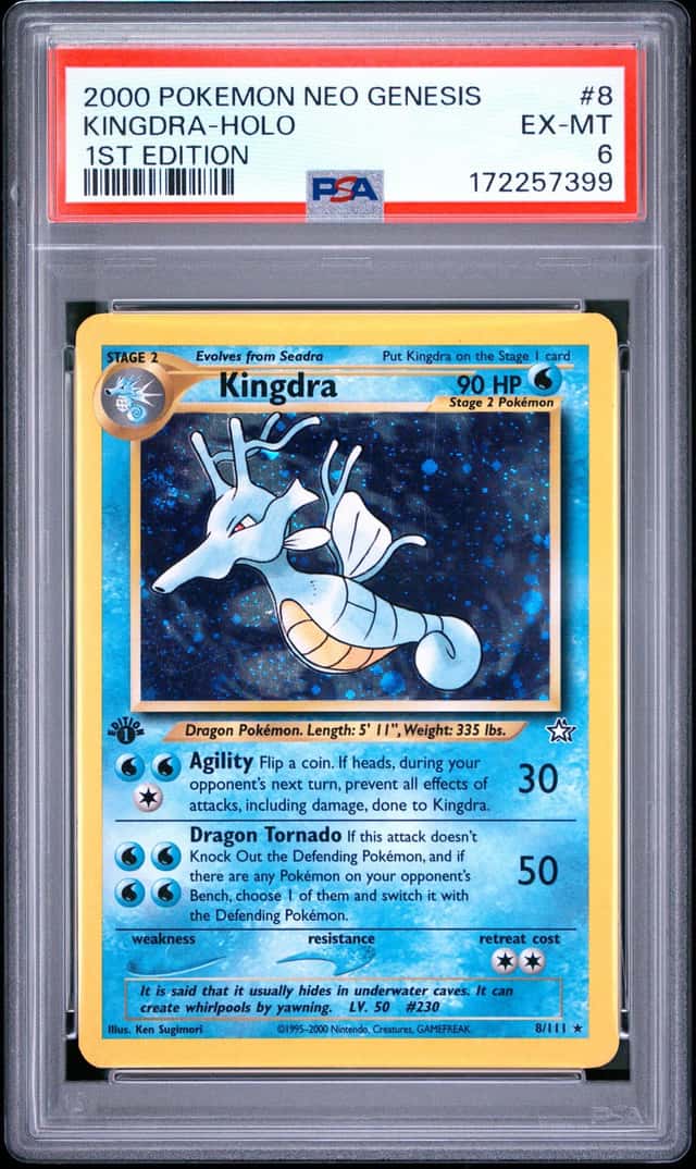 PSA 6 Pokémon TCG Neo Genesis 1st Edition Kingdra Holo Rare 8/111 (2000)