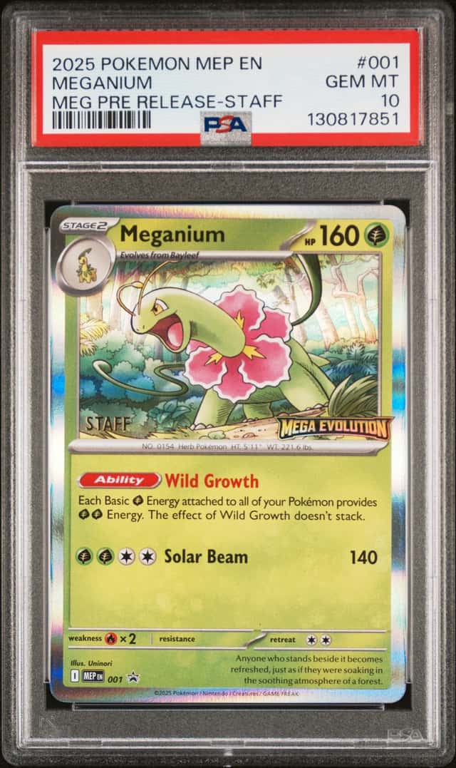 2025 Pokemon Meganium 001 MEP Mega Evolution Prerelease STAFF Promo PSA 10