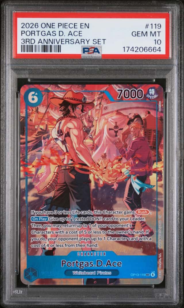 2026 ONE PIECE ENGLISH VERSION 3RD ANNIVERSARY SET #119 PORTGAS D. ACE PSA 10