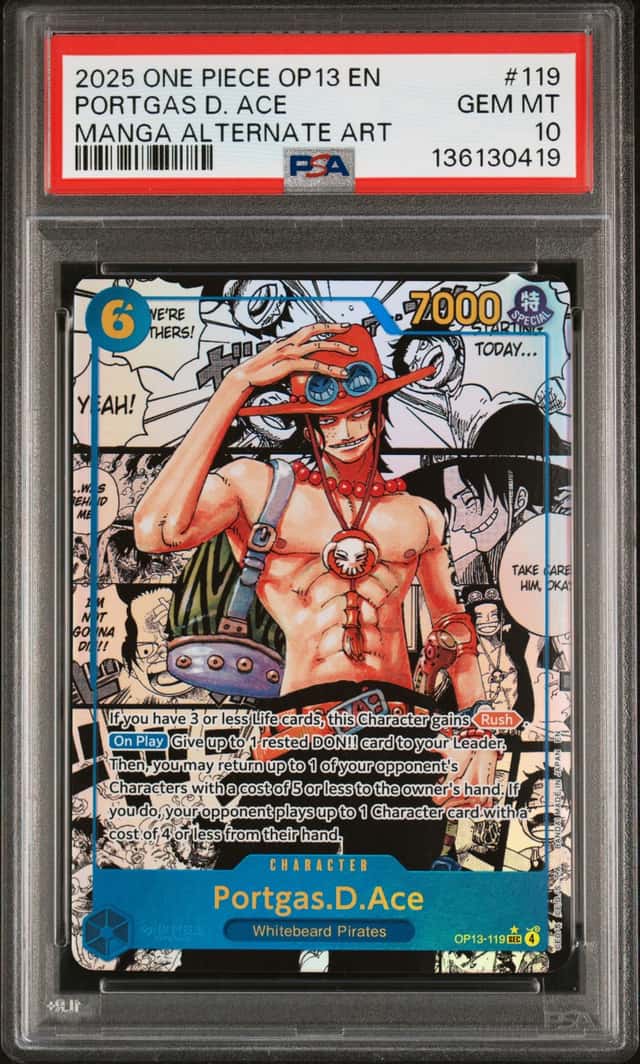 2025 One Piece Carrying On His Will SEC Alt Art Portgas D. Ace #OP13-119 PSA 10 GEM MINT