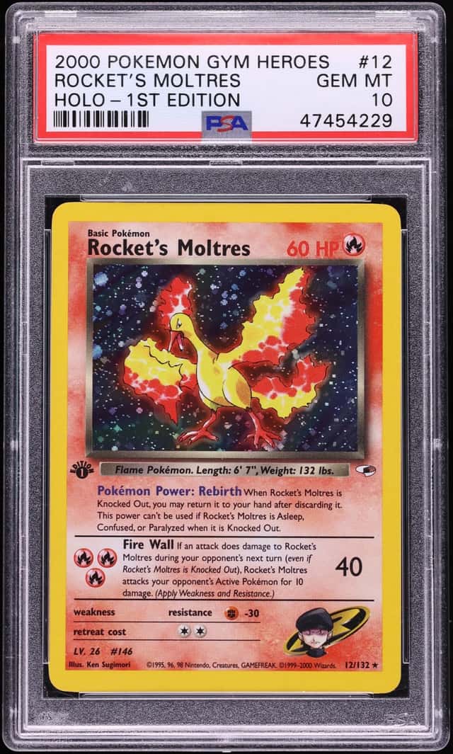 2000 Pokemon Gym Heroes 1st Edition Holo Rocket's Moltres #12 PSA 10 GEM MINT