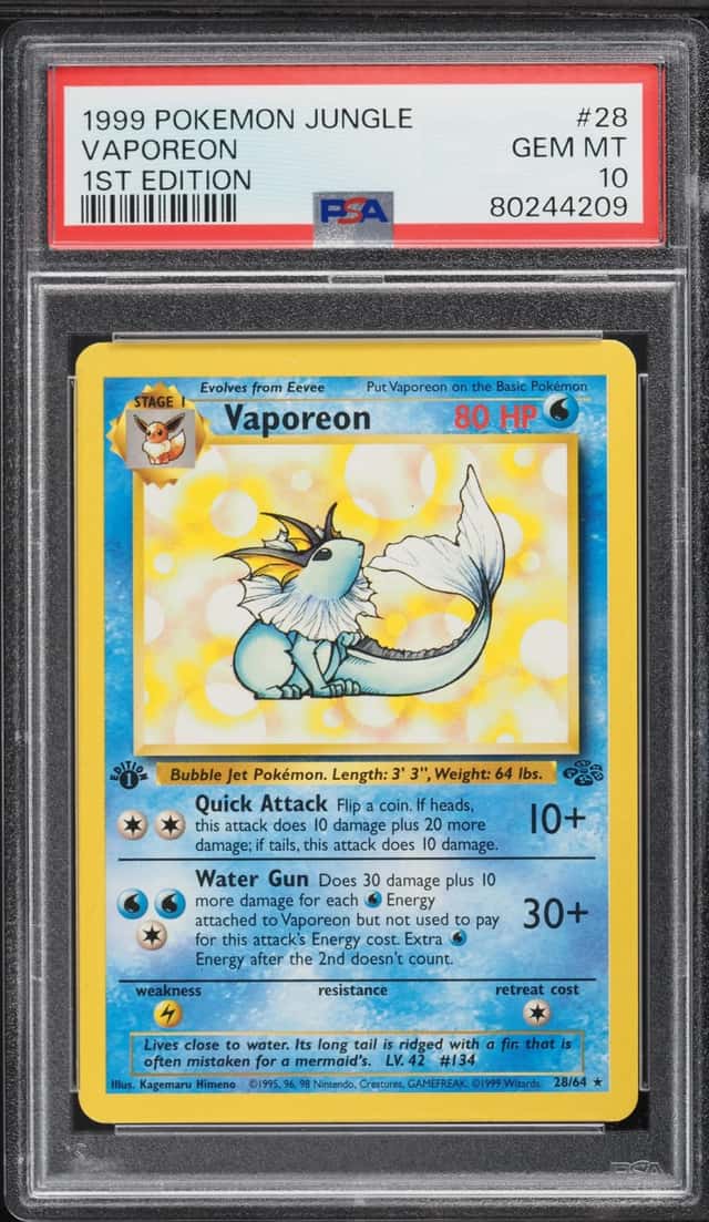 1999 Pokemon Jungle 1st Edition Vaporeon #28 PSA 10 GEM MINT